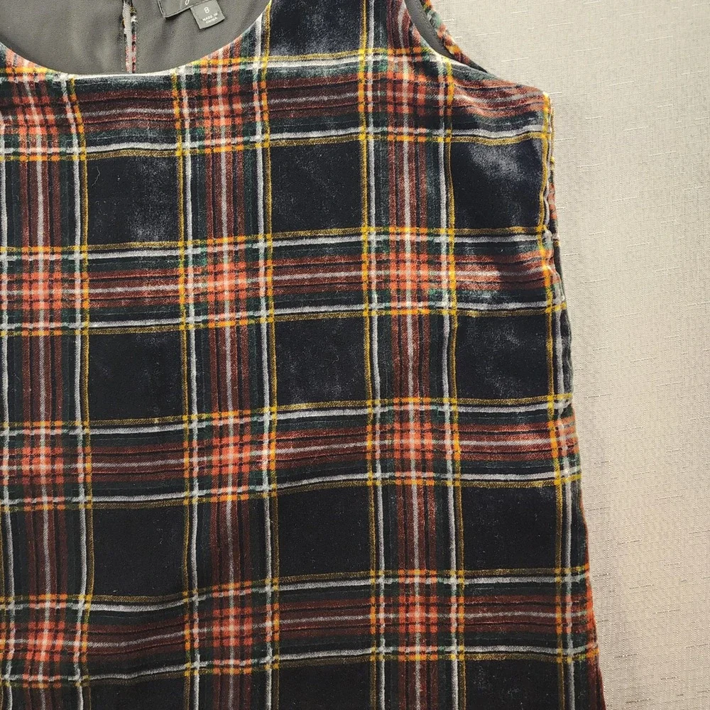 J Crew Holiday Velvet Tank Top Festive Plaid Luxery Black Red Green Womens 8